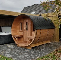 Barrel sauna Thermowood L:300-D227cm incl. terras