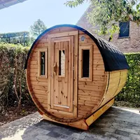 Barrelsauna met 2 x raam vooraan Barrelsauna met 2 x raam vooraan